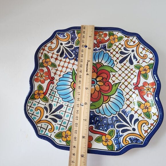 IL Mulino Spanish Tile 4 Salad and 1 Dinner Plates Blue MELAMINE Square Floral - Picture 5 of 11